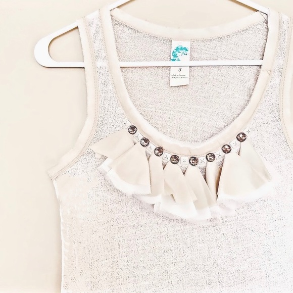 Anthropologie Cream Embellished Tank - Picture 2 of 4